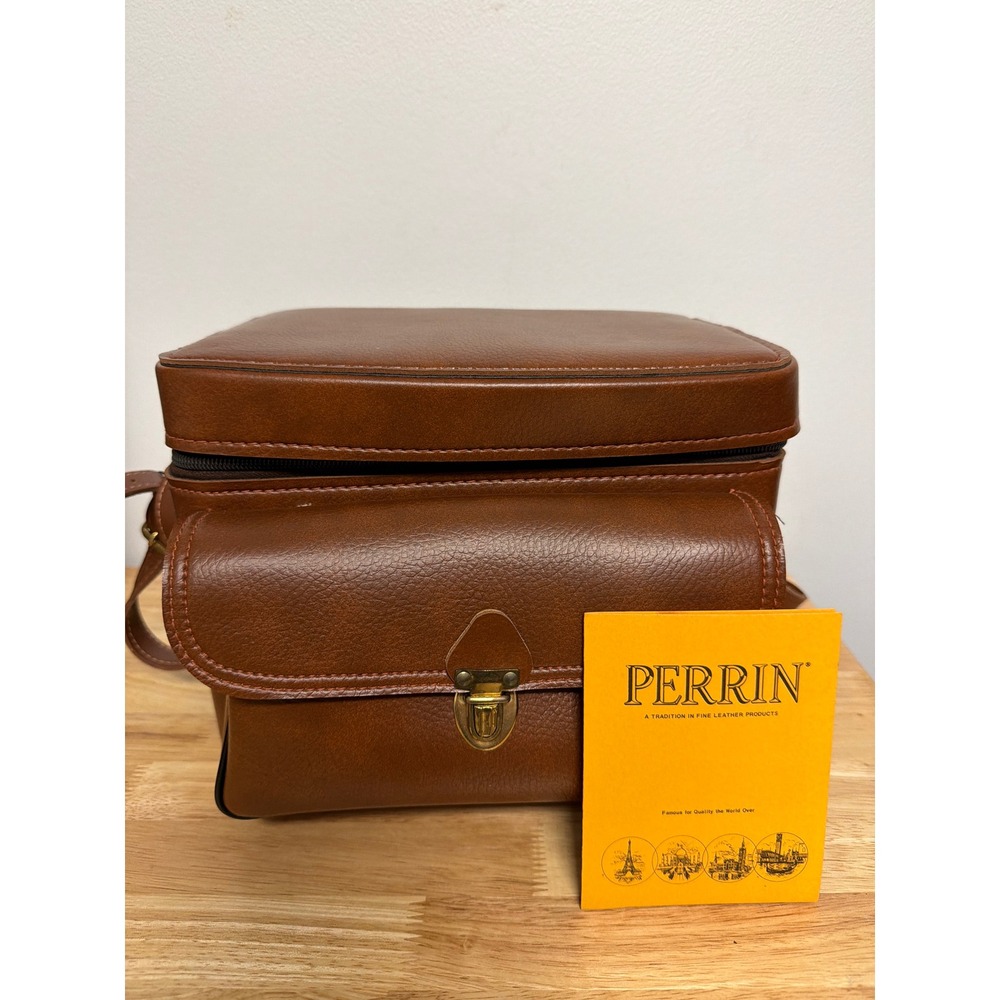 Perrin Vintage Brown Faux Leather Camera Bag Hardshell Shoulder Case 10x8x8